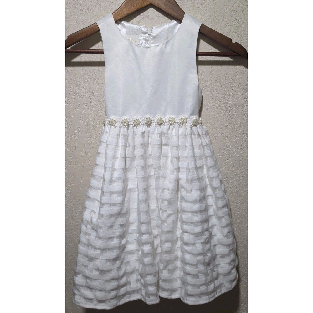 American Princess Girl Dress White Formal Pearl Waist Checkerboard Skirt 6
